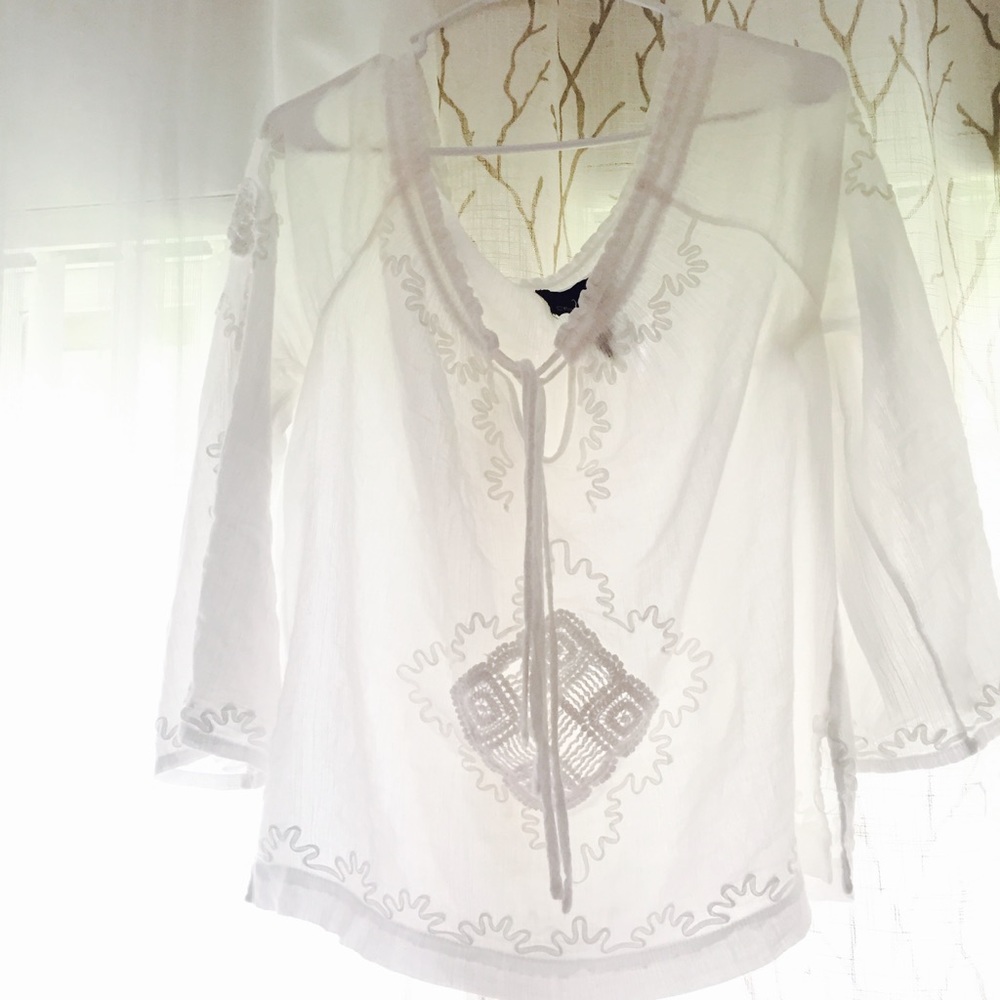 Cynthia Rowley white boho midi sleeve white shirt