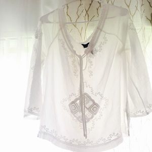 Cynthia Rowley white boho midi sleeve white shirt