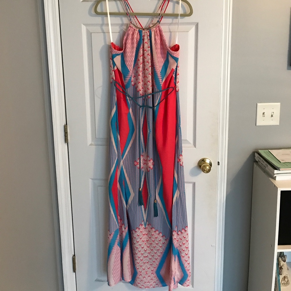 Coral & blue maxi dress