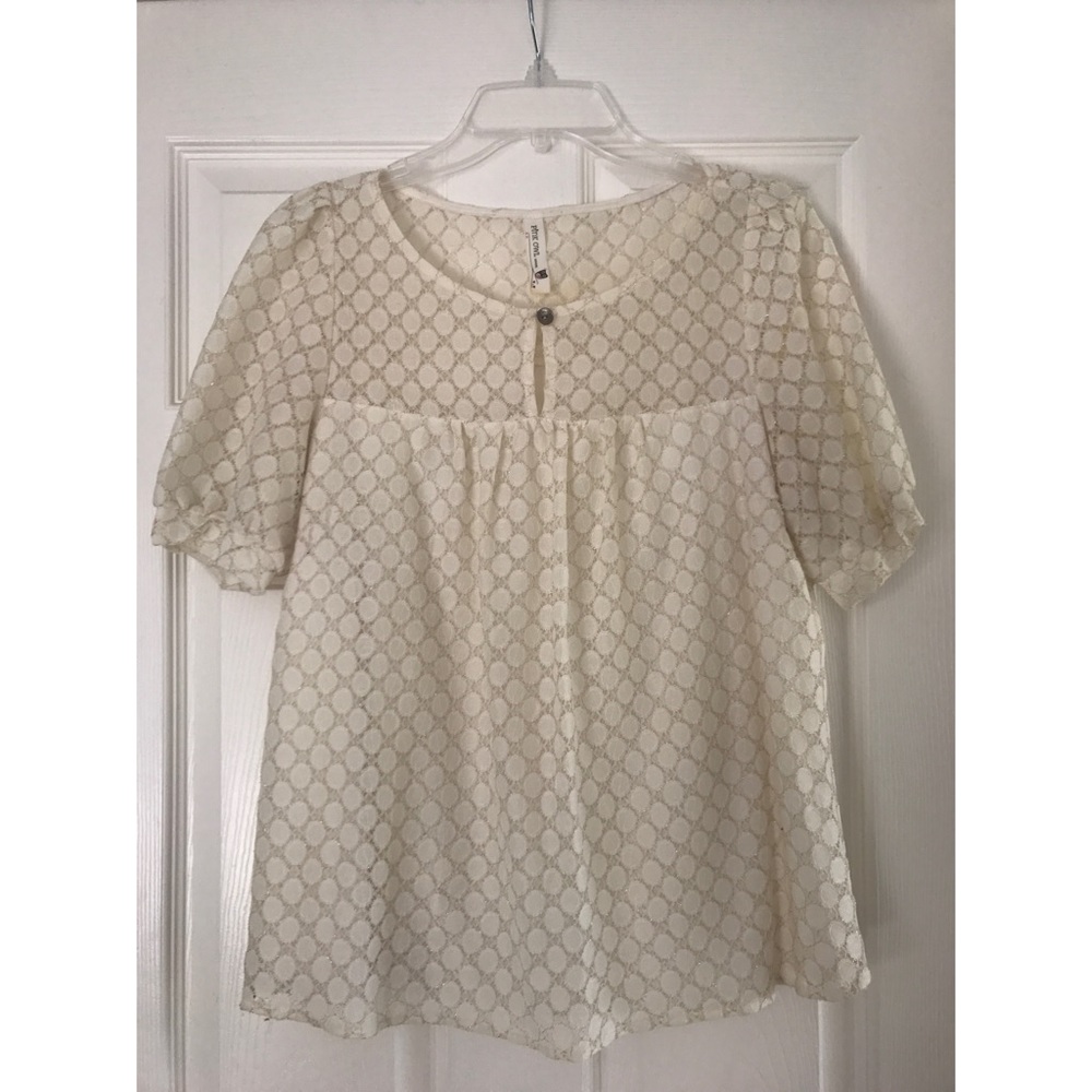 ModCloth Ivory Dot Lace Short Sleeve Top