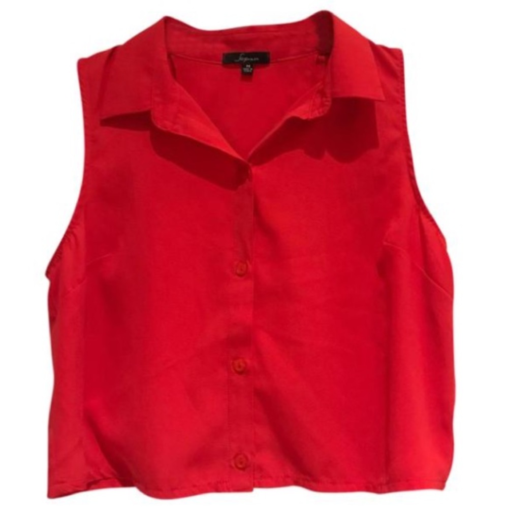 Red collared crop top with cut out back