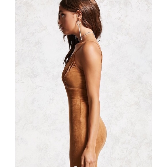 Faux suede body con dress- camel - Picture 2 of 7