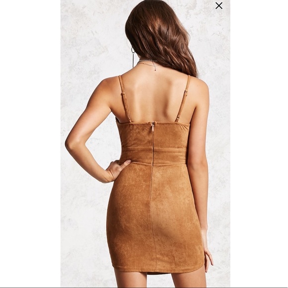 Faux suede body con dress- camel - Picture 3 of 7