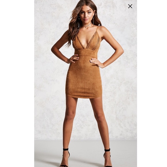 Faux suede body con dress- camel - Picture 4 of 7