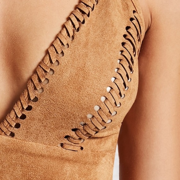 Faux suede body con dress- camel - Picture 5 of 7