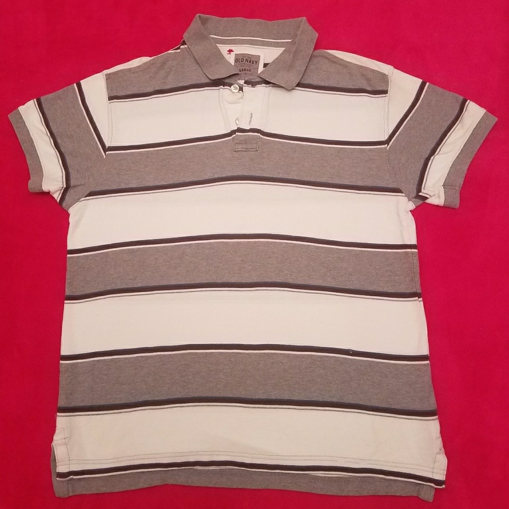 Men's Large Old Navy Polo 👕 White w/gray stripes