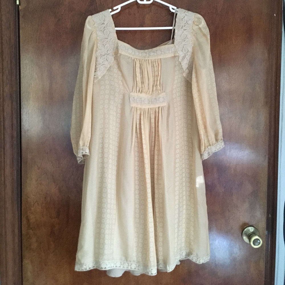 Anna Sui Silk Dress with Lace Trim NWT