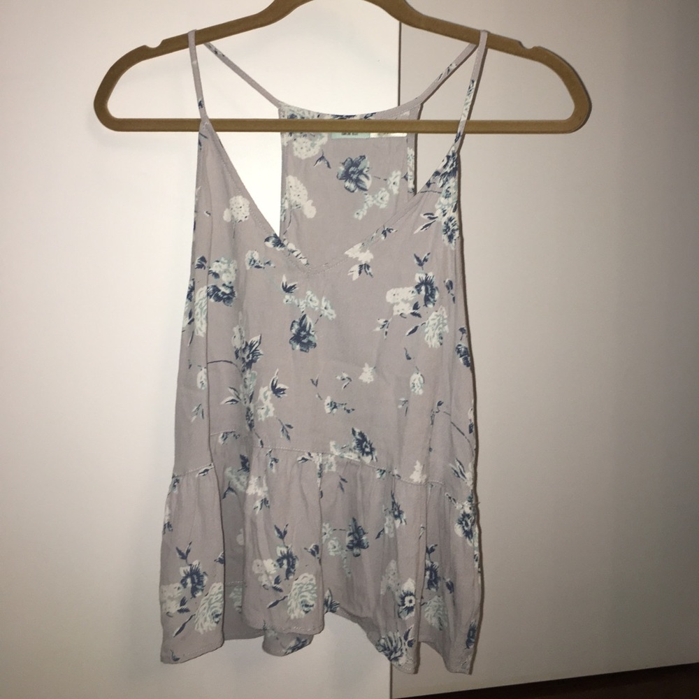 Purple tank with blue floral pattern