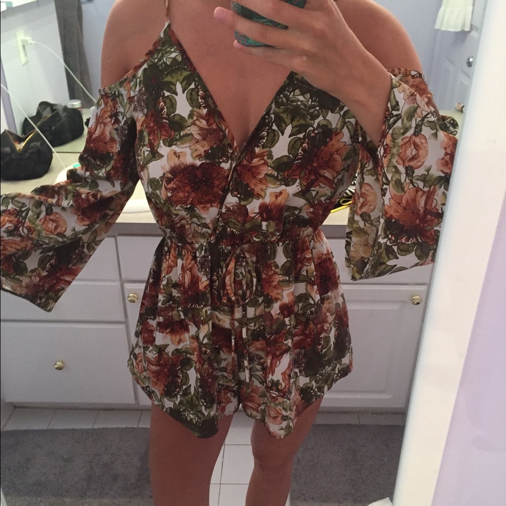 Fall Floral Open Shoulder Romper