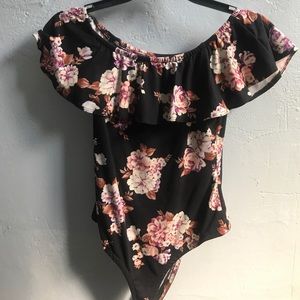 Floral bodysuit off the shoulder