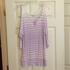 NY & Co Lavender Striped Top with Cutout Sleeves