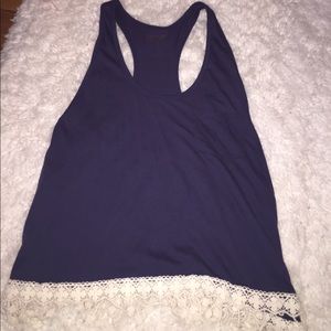 Juniors Navy Blue Fringe Tank Top