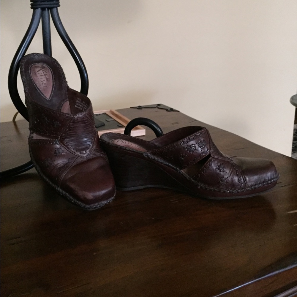 Clark's Brand Mules-brown leather-EUC
