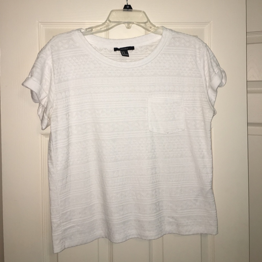 Forever 21 Geometric White Pocket Top