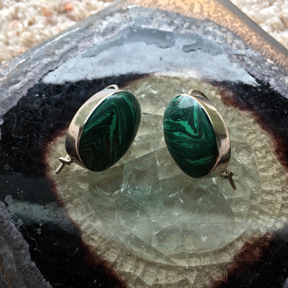 Sterling Silver and Malachite Earrings