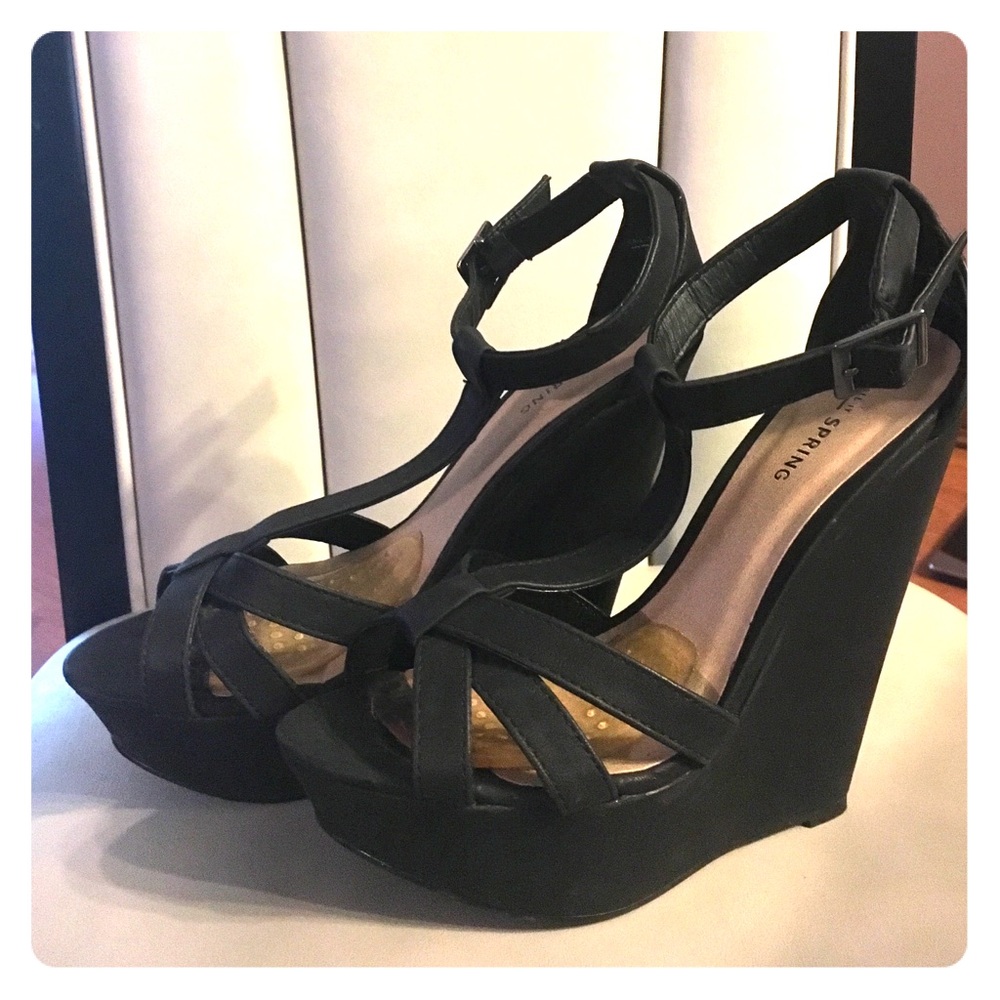 Black sling back wedges