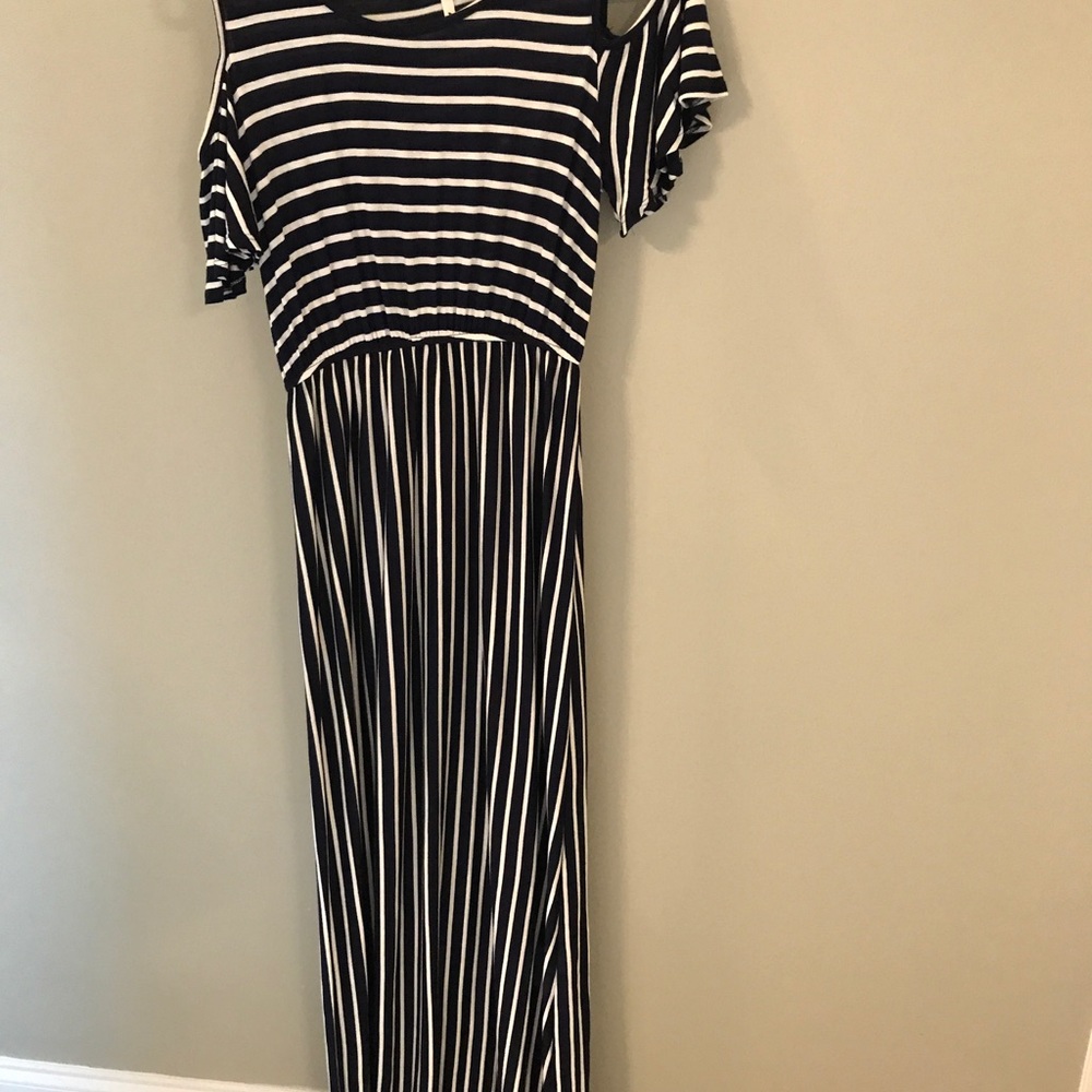 Navy and white striped long dress. Large