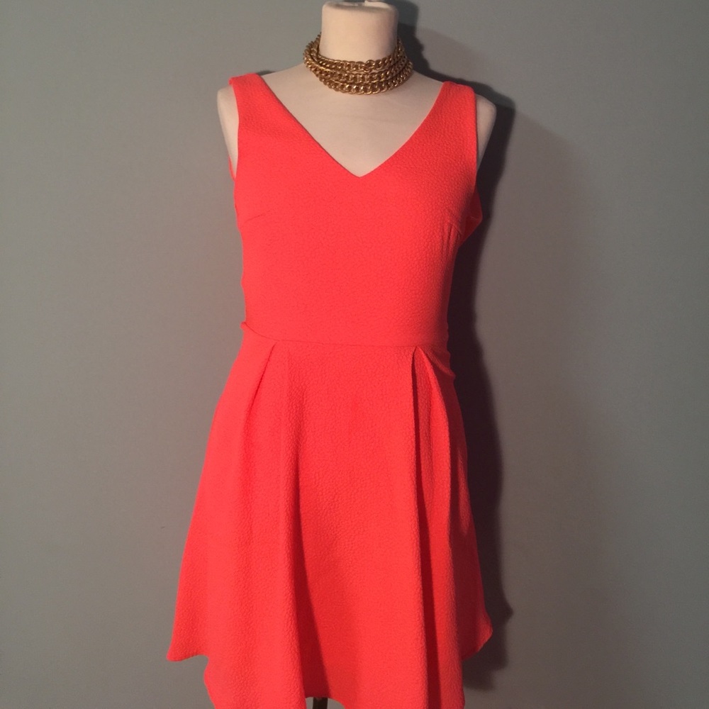ELECTRIC HOT PINK EVERLY V NECK SKATER DRESS