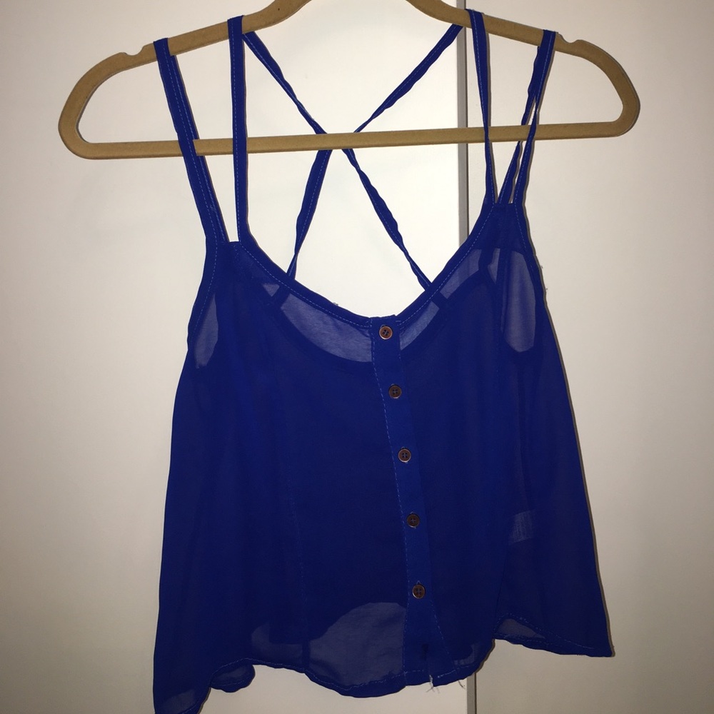 Blue sheet strappy tank top