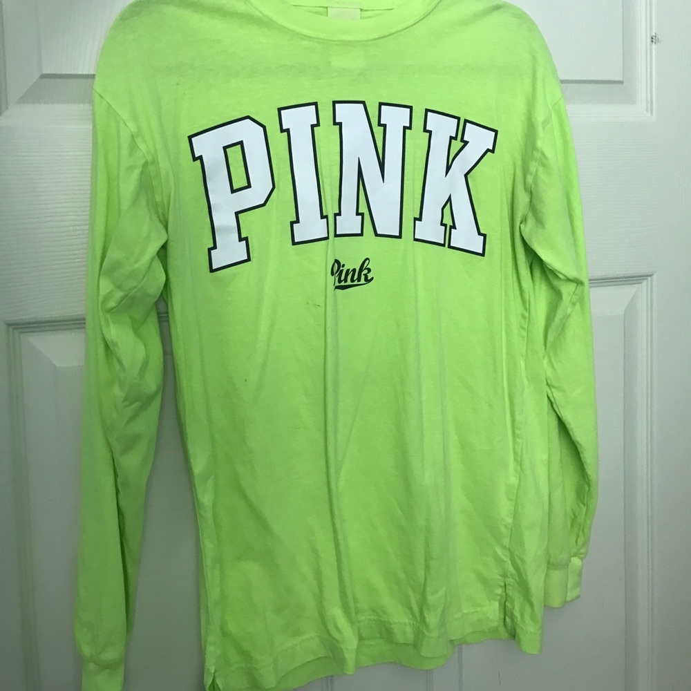 VS PINK Neon Green Long Sleeve Crewneck Shirt
