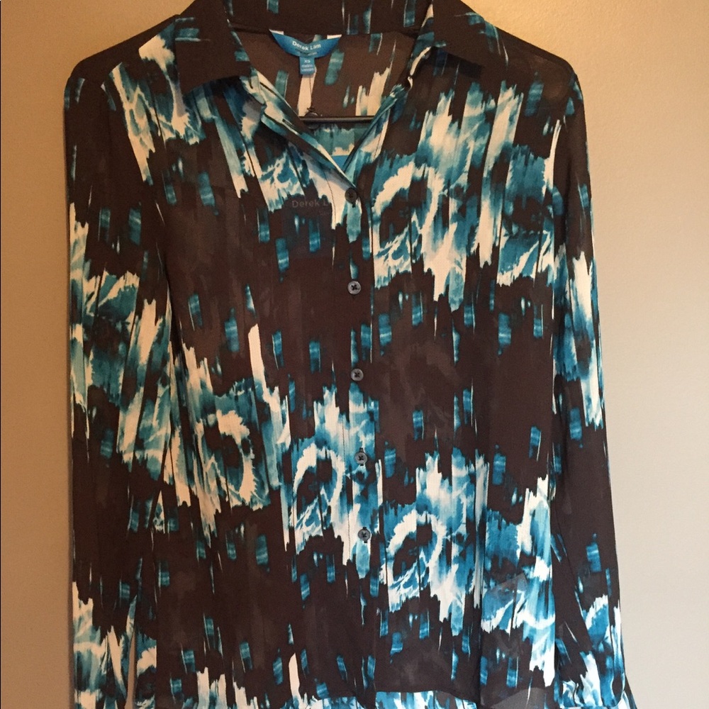 Blue and black button down blouse