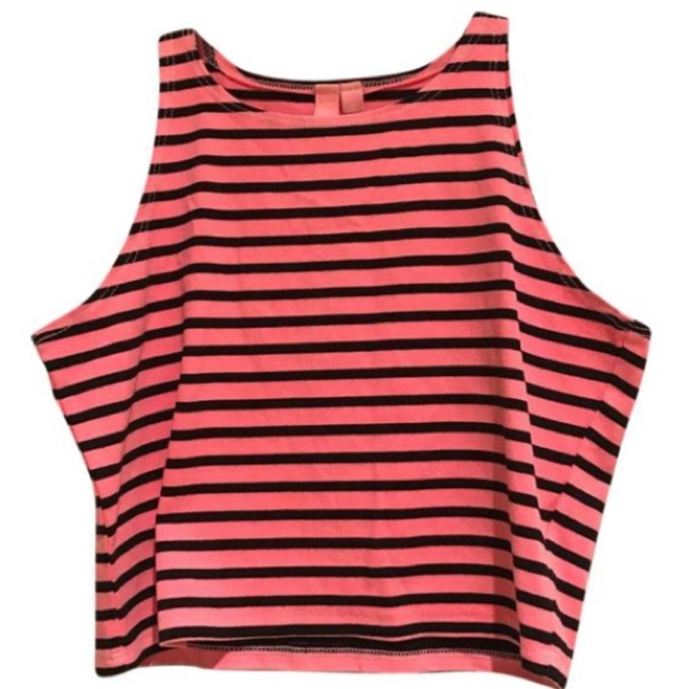 LF Emma and Sam Pink and Black striped crop top