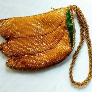 SALE Vintage Beaded Banana Fruit Coin Purse
