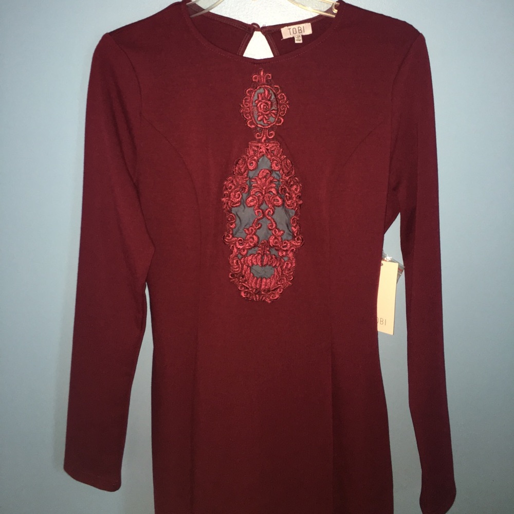 Tobi Maroon Dress with Center Embroidery