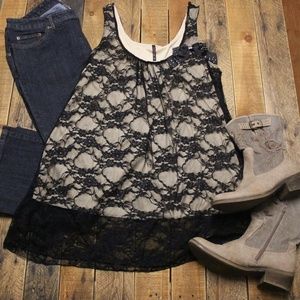 NWT Candy Rain 2x black lace overlay tunic tank