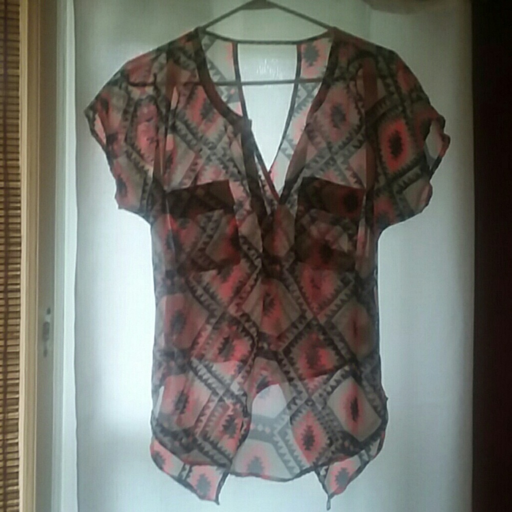 Aztec print crossover shirt with back cutout