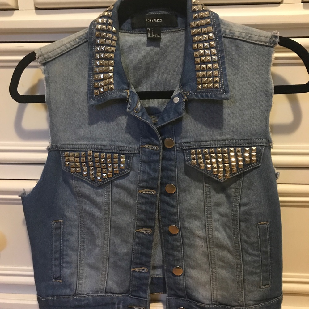 F21 Studded denim vest