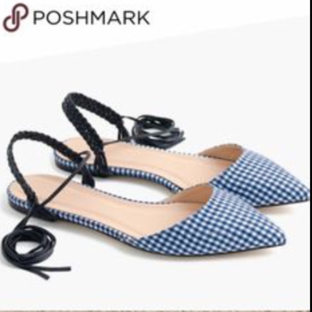 NWOT J Crew gingham lace up slides