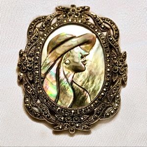 VTG Cameo Sterling MOP & Marcasite Pin/Pendant 