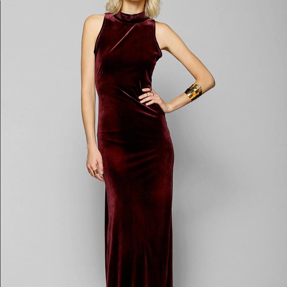 Mink Pink Velvet Maroon Floor Length Dress