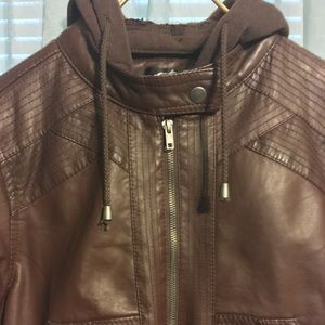 //SOLD//Brown faux leather jacket with detachabl