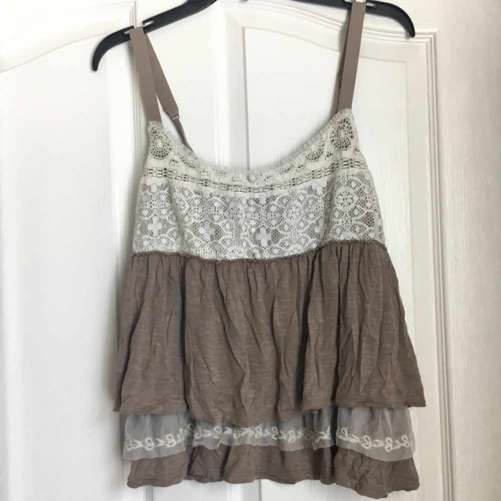 Beige American Eagle tank top with lace detail