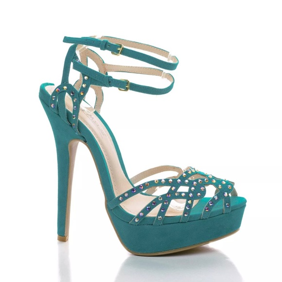 Beautiful turquoise rhinestone sparkly high heels - Picture 1 of 7