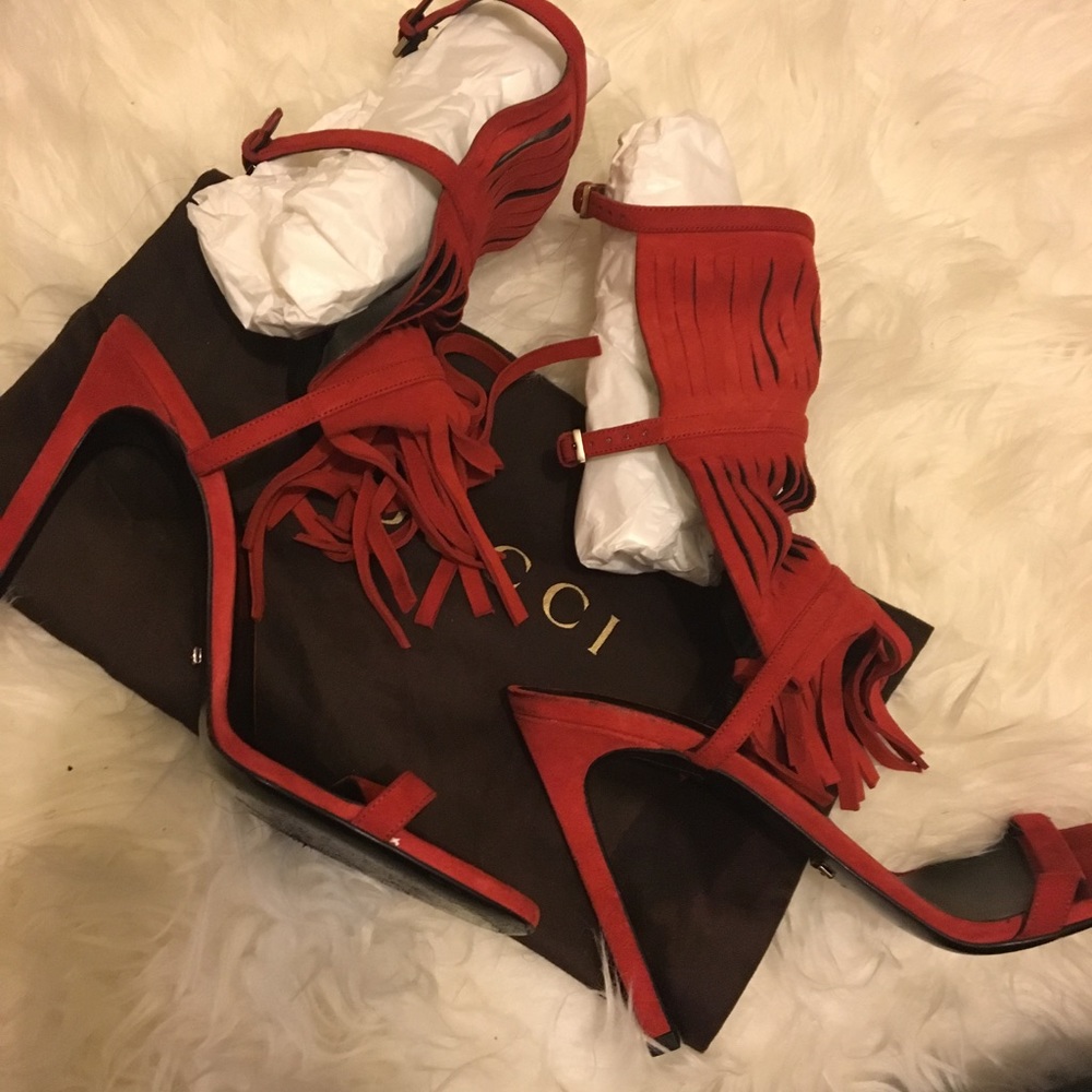 Gucci fringe heels in Red . Size 37 worn twice .