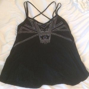 Black Tank Top with Blue and Bedazzled Print