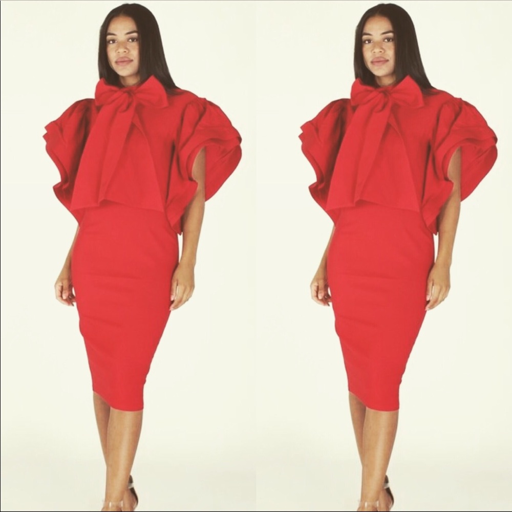 Flutter Sleeves Midi Dress