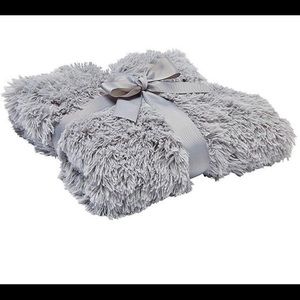 NEW Grey Faux Fur Throw Blanket