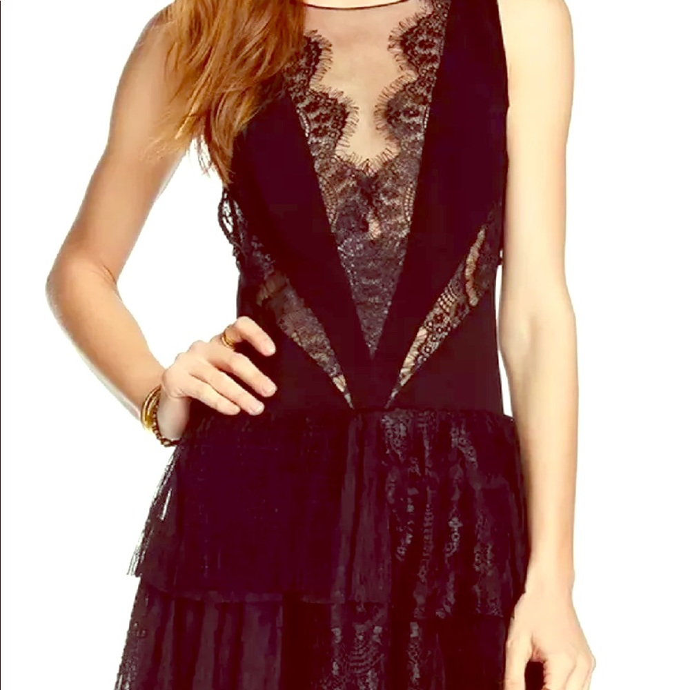 Free people black lace and silk dress