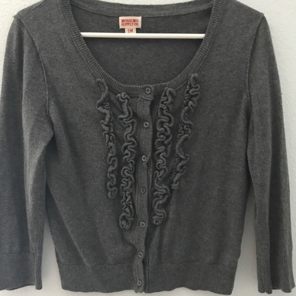 Gray Ruffled Cardigan Medium - Picture 3 of 4