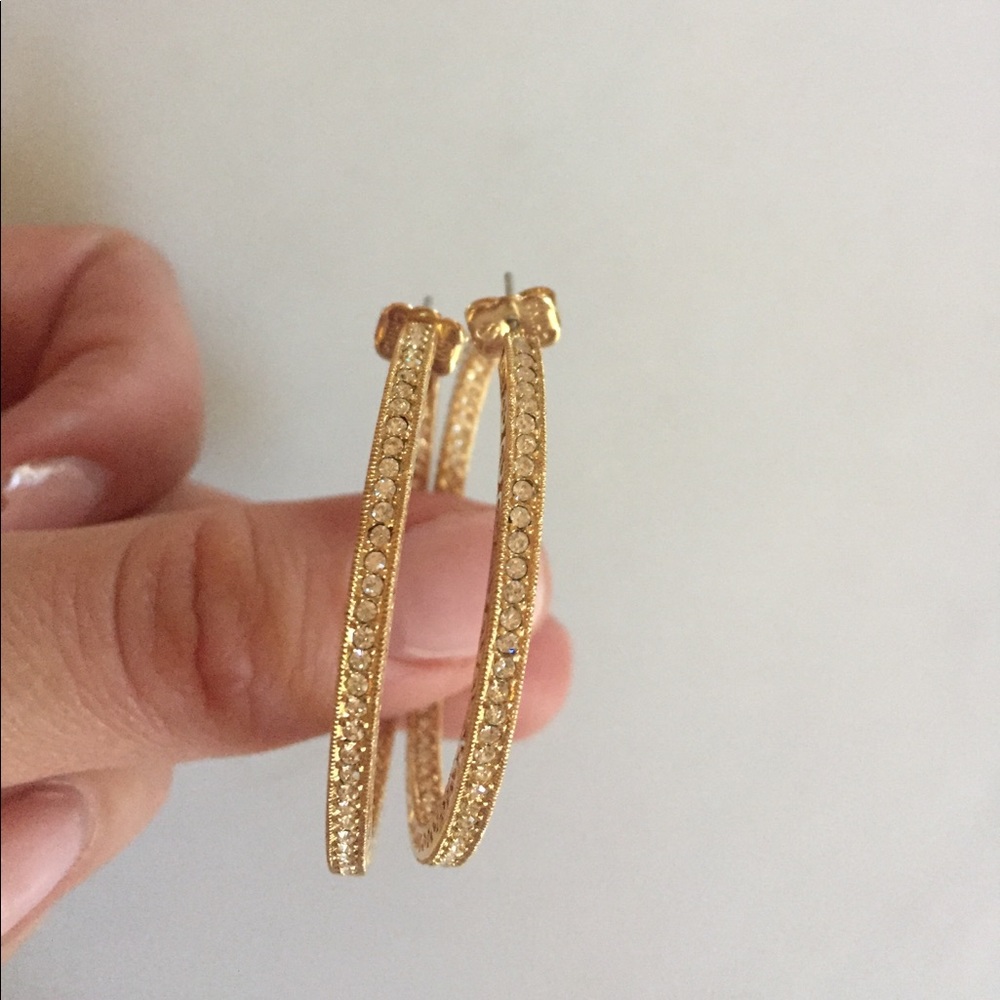 Neiman Marcus gold rhinestone hoops