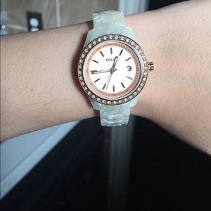 Rose gold pearl Fossil watch