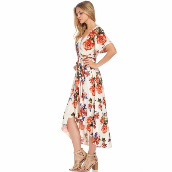 BUY 1, GET 1 FREE! Hi-Lo Wrap Floral Maxi Dress - Picture 3 of 4