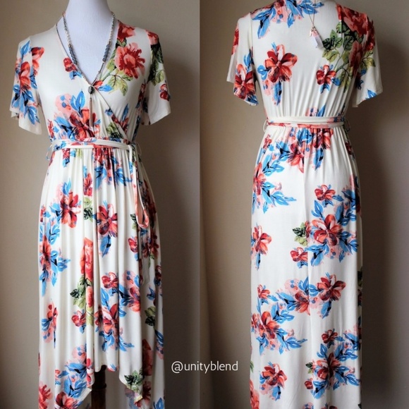BUY 1, GET 1 FREE! Hi-Lo Wrap Floral Maxi Dress - Picture 4 of 4