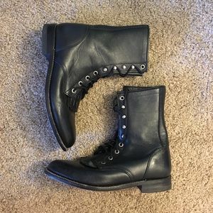Justin Womens "Black Kiddie" Lace-Up Leather Boots