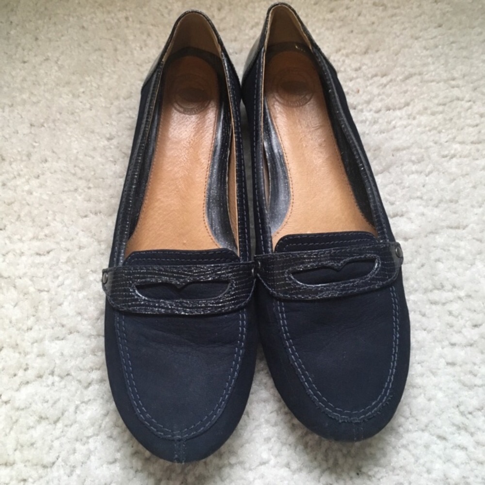 Navy blue loafers leather lining