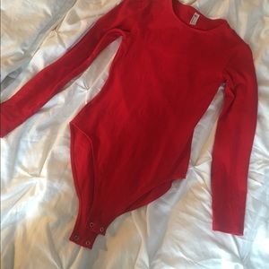 American Apparel Red Long Sleeve Bodysuit